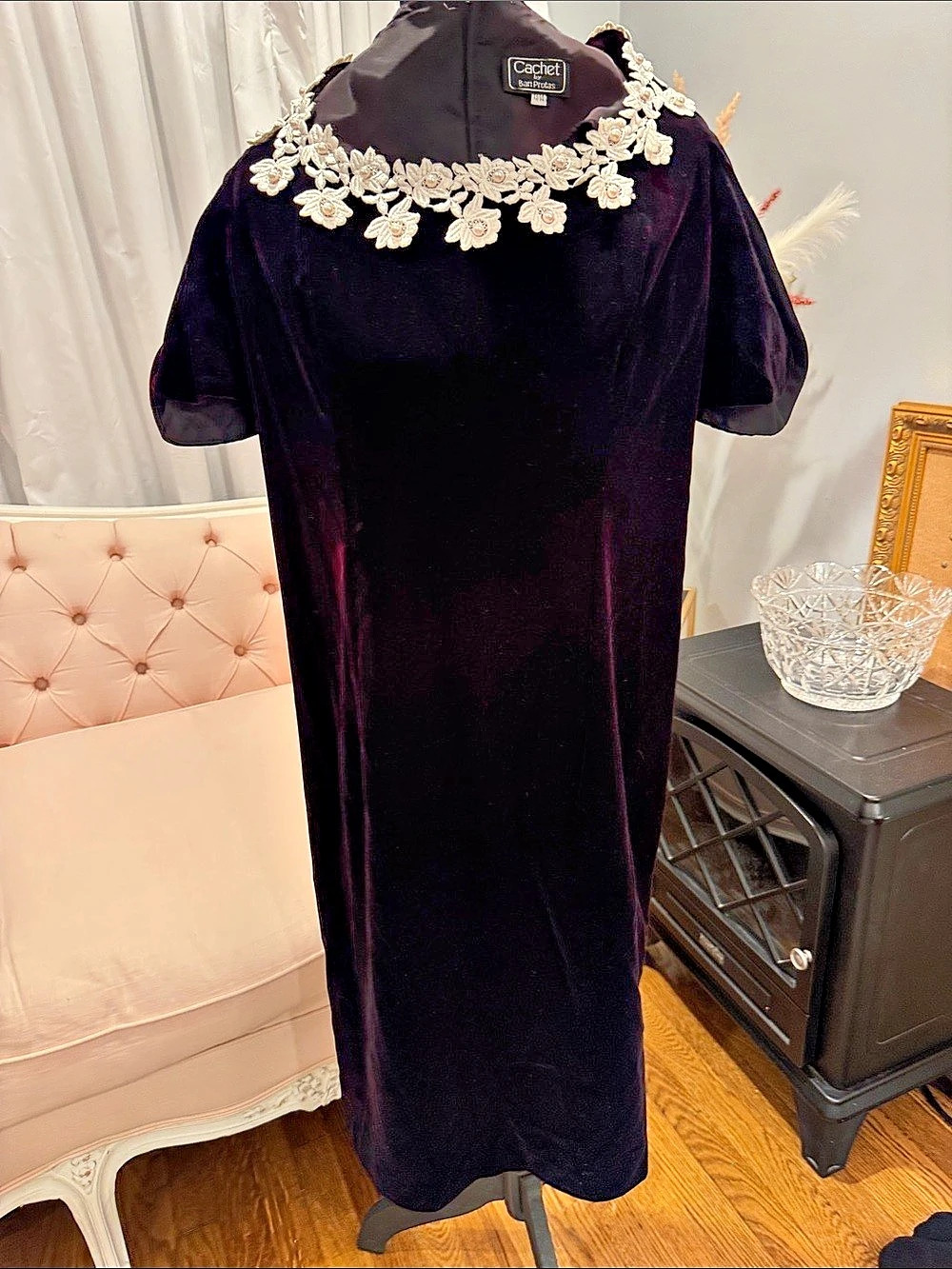 Cachet by Bari Protas Velvet Floral Maxi Dress Size 13/14